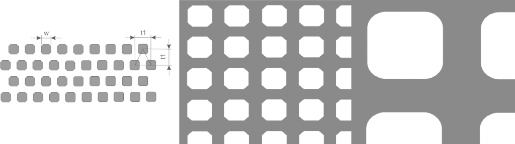 Квадратная перфорация скошенная/закругленная Квадратная перфорация скошенная/закругленная